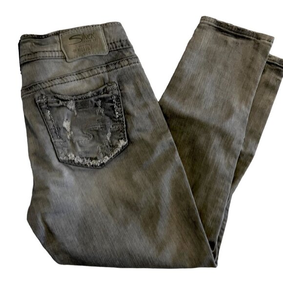 Silver Brand Gray Distressed Elyse Skinny Crop Jeans Waist 25 - Picture 5 of 13